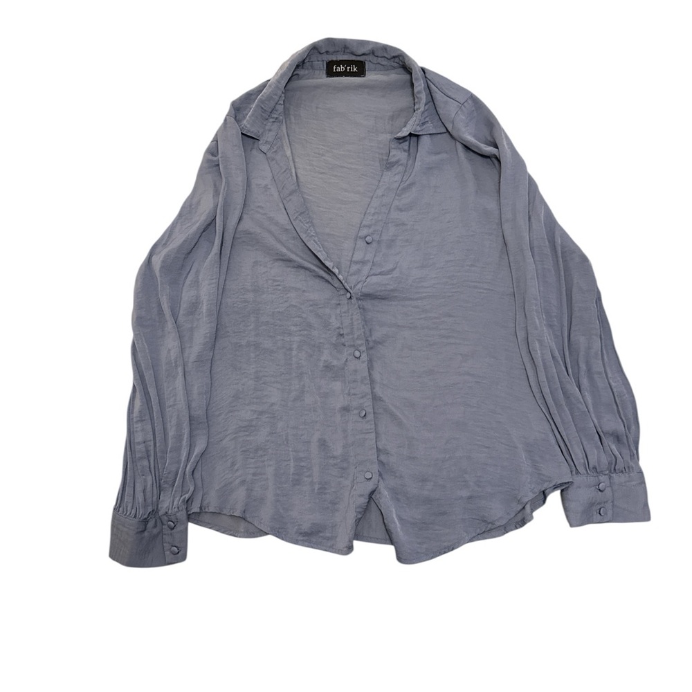 Satin Blue V-Neck Button Down Shirt